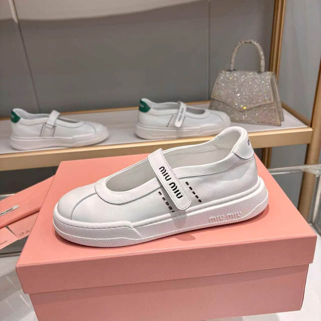 MIUMIU 26S MARY JANE BALLERINAS IN WHITE CALFSKIN