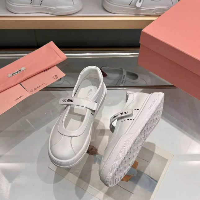 MIUMIU 26S MARY JANE BALLERINAS IN WHITE CALFSKIN