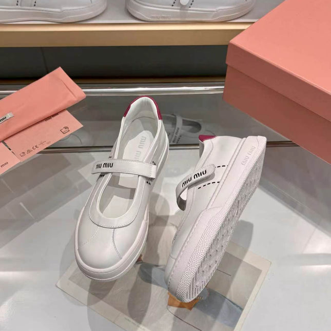 MIUMIU 26S MARY JANE BALLERINAS IN WHITE AND BURGUNDY RED CALFSKIN