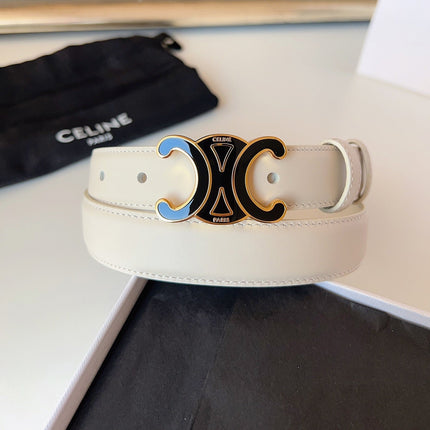 CELINE 26S BELT 25 MM IN CREAM WHITE CALFSKIN 631344