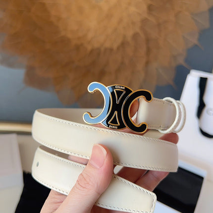 CELINE 26S BELT 25 MM IN CREAM WHITE CALFSKIN 631344