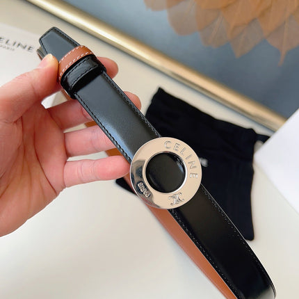 CELINE 26S BELT 25 MM IN BLACK AND BROWN CALFSKIN 636393
