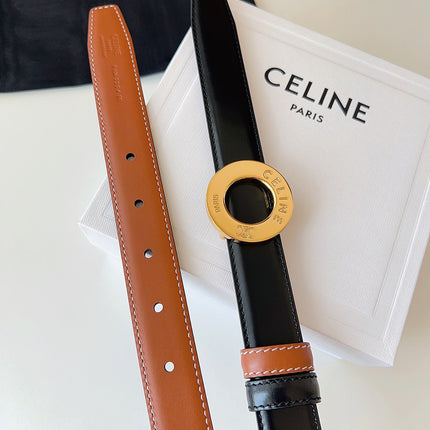 CELINE 26S BELT 25 MM IN BLACK AND BROWN CALFSKIN 636394