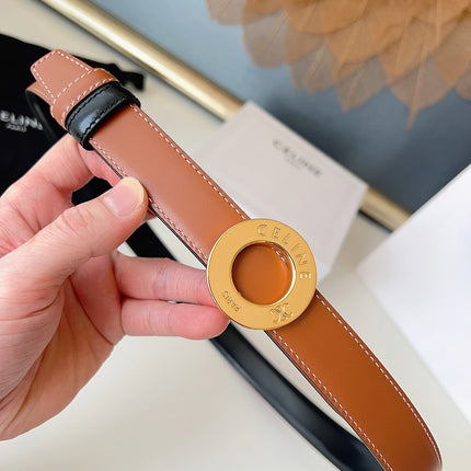 CELINE 26S BELT 25 MM IN BLACK AND BROWN CALFSKIN 636394