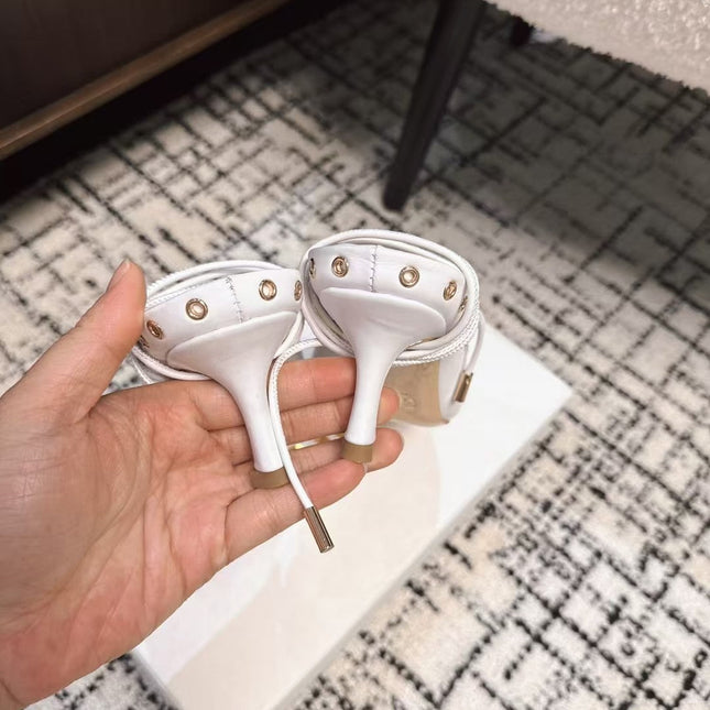 CHLOÉ 26S LACE-UP HEELS 60 MM IN WHITE CALFSKIN
