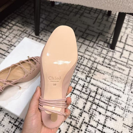 CHLOÉ 26S LACE-UP HEELS 60 MM IN NUDE PINK CALFSKIN