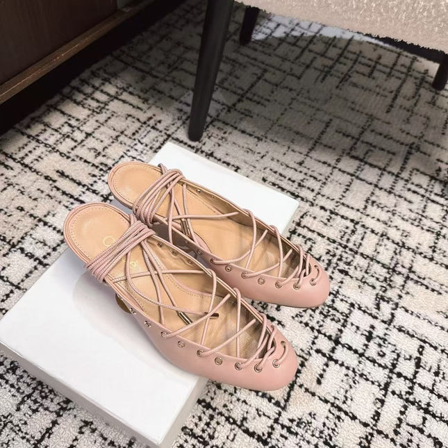 CHLOÉ 26S LACE-UP HEELS 60 MM IN NUDE PINK CALFSKIN