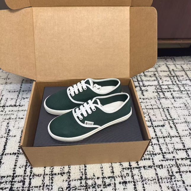 PRADA 26S LACE UP SNEAKERS IN DARK TEAL CANVAS