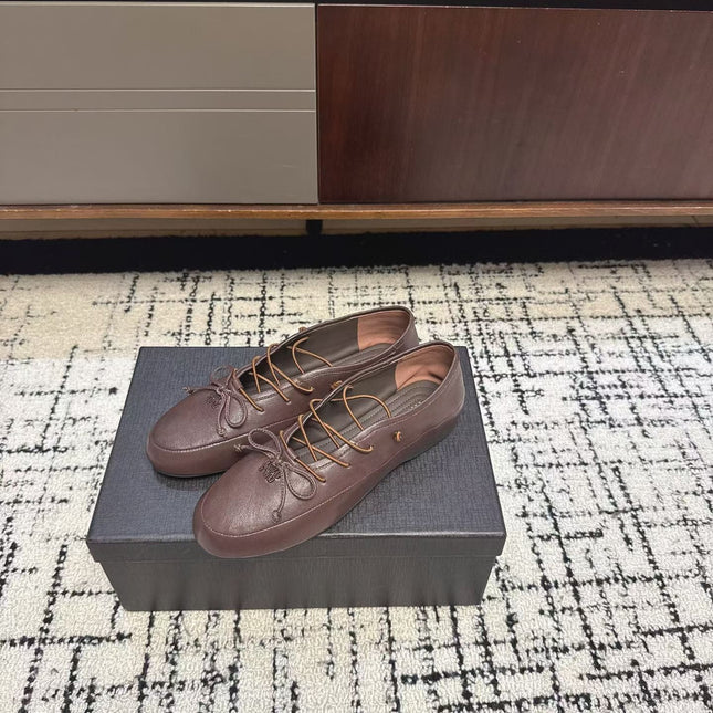 MIUMIU 26S LACE UP BOW LOAFERS IN DARK BROWN CALFSKIN