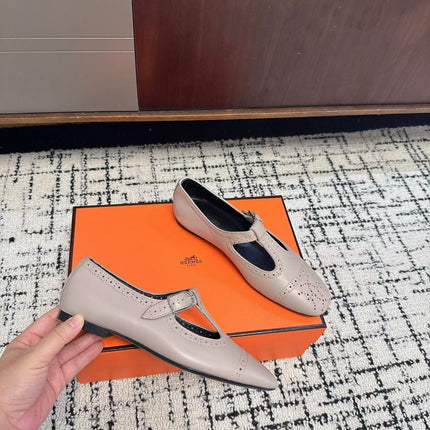 HM 26S PERFORATED BALLET FLATS IN BEIGE CALFSKIN