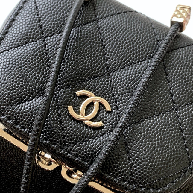 CHANEL 25S MINI BUCKET BAG 12 IN BLACK CALFSKIN GOLD HARDWARE