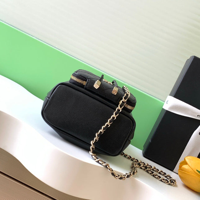 CHANEL 25S MINI BUCKET BAG 12 IN BLACK CALFSKIN GOLD HARDWARE