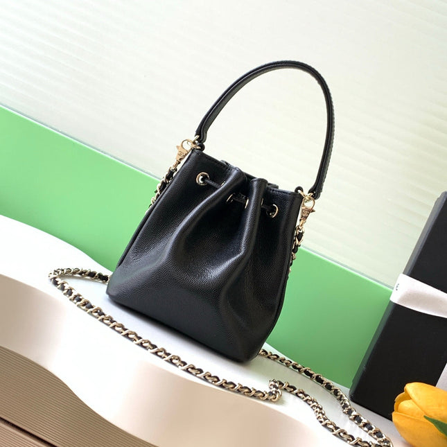 CHANEL 25S MINI BUCKET BAG 12 IN BLACK CALFSKIN GOLD HARDWARE
