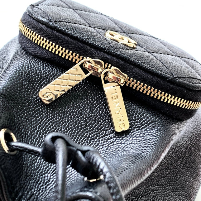CHANEL 25S MINI BUCKET BAG 12 IN BLACK CALFSKIN GOLD HARDWARE