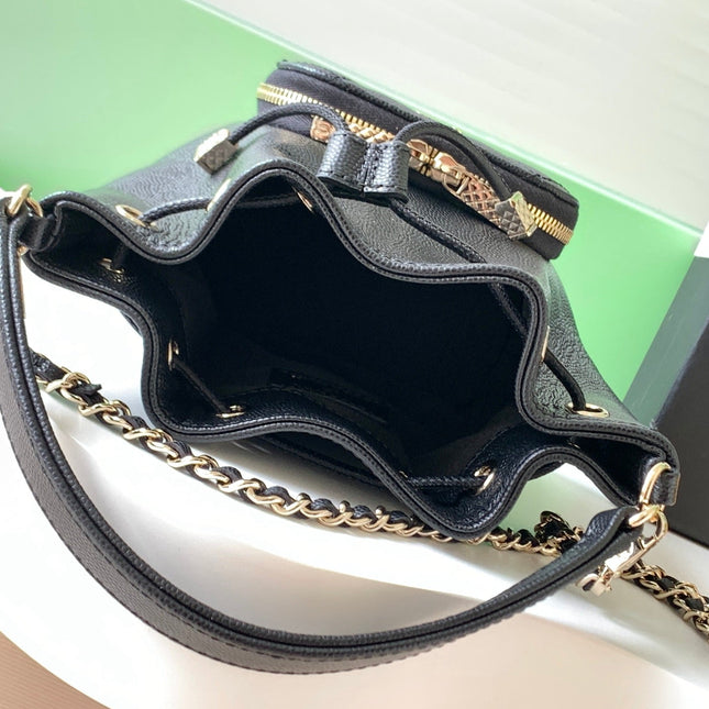 CHANEL 25S MINI BUCKET BAG 12 IN BLACK CALFSKIN GOLD HARDWARE