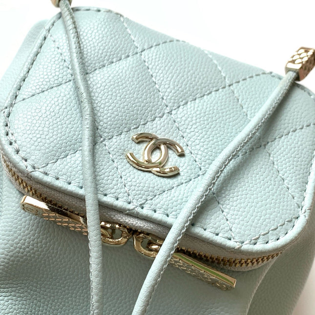CHANEL 25S MINI BUCKET BAG 12 IN LIGHT BLUE CALFSKIN GOLD HARDWARE