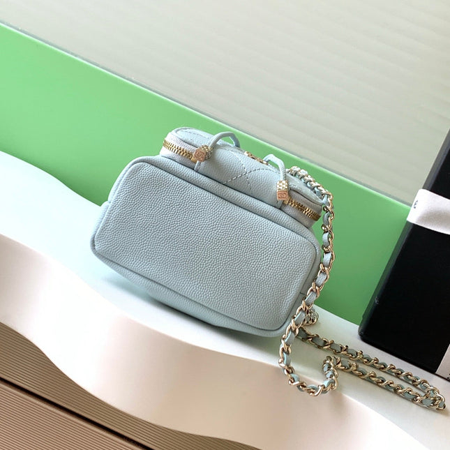 CHANEL 25S MINI BUCKET BAG 12 IN LIGHT BLUE CALFSKIN GOLD HARDWARE
