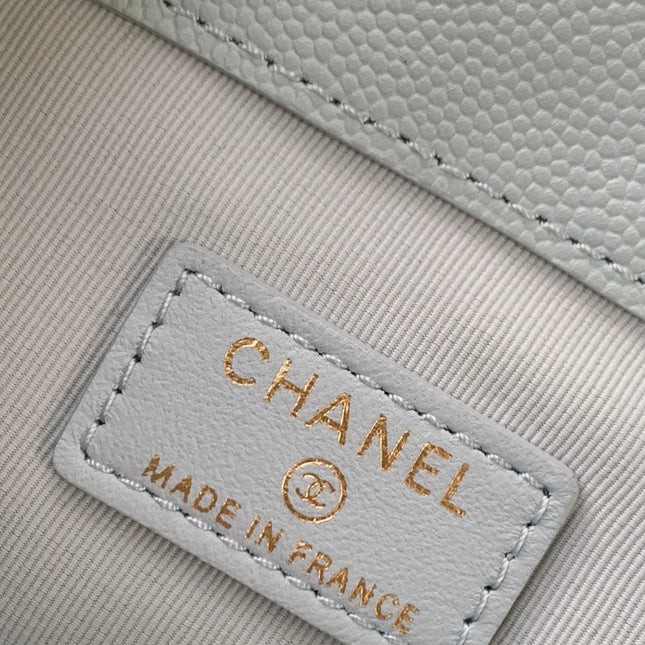 CHANEL 25S MINI BUCKET BAG 12 IN LIGHT BLUE CALFSKIN GOLD HARDWARE