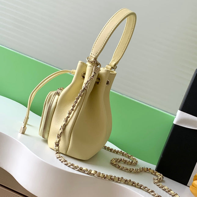 CHANEL 25S MINI BUCKET BAG 12 IN YELLOW CALFSKIN GOLD HARDWARE
