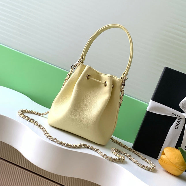 CHANEL 25S MINI BUCKET BAG 12 IN YELLOW CALFSKIN GOLD HARDWARE