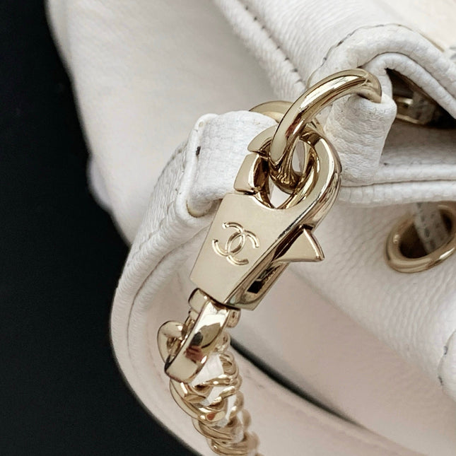 CHANEL 25S MINI BUCKET BAG 12 IN WHITE CALFSKIN GOLD HARDWARE