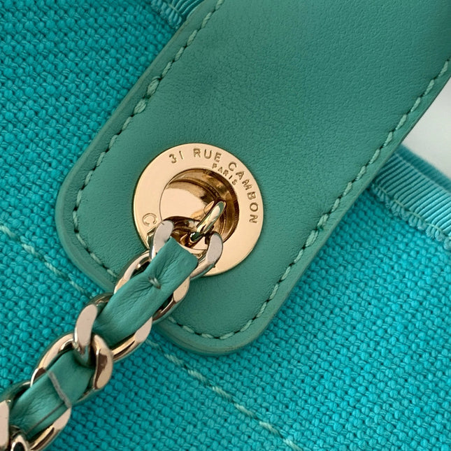 CHANEL 25S TOTE BAG 33 IN TURQUOISE BLUE CANVAS