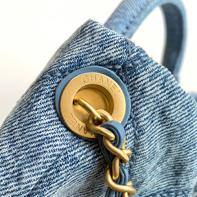 CHANEL 25S MAXI BOW BAG 26 IN BLUE DENIM WITH GOLD HARDWARE