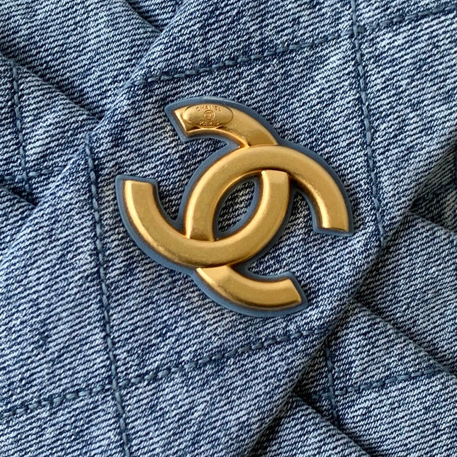 CHANEL 25S MAXI BOW BAG 38 IN BLUE DENIM WITH GOLD HARDWARE