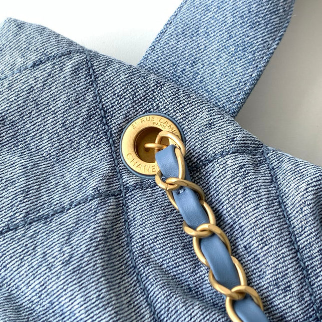CHANEL 25S MAXI BOW BAG 38 IN BLUE DENIM WITH GOLD HARDWARE