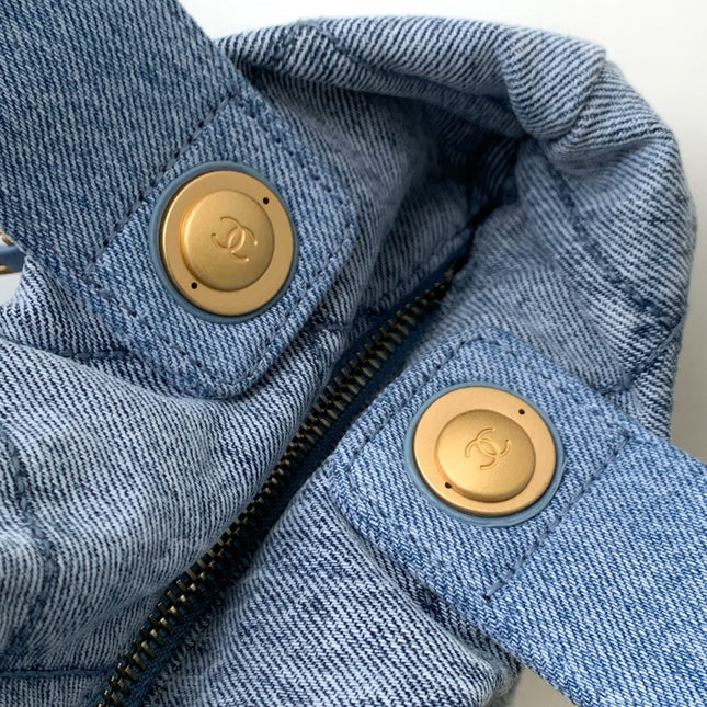 CHANEL 25S MAXI BOW BAG 38 IN BLUE DENIM WITH GOLD HARDWARE