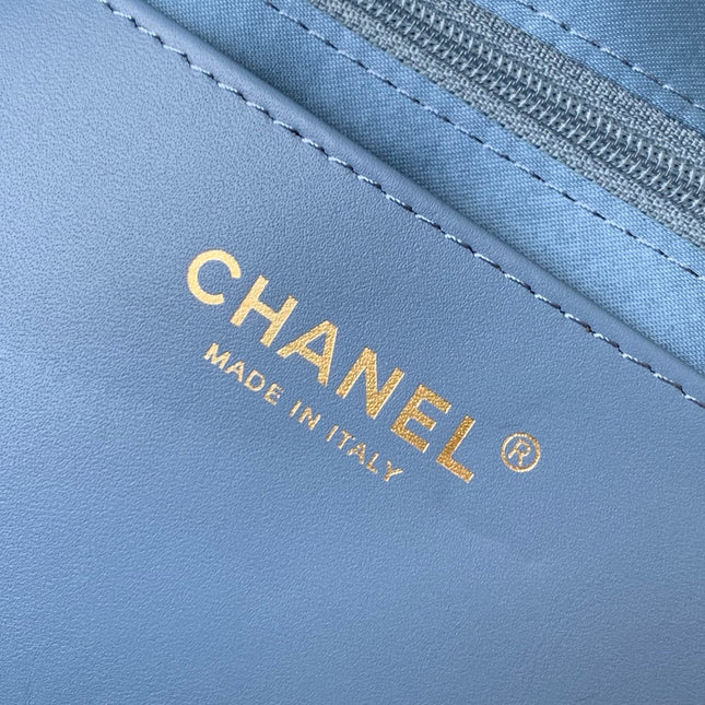 CHANEL 25S MAXI BOW BAG 38 IN BLUE DENIM WITH GOLD HARDWARE