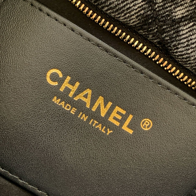 CHANEL 25S MAXI BOW BAG 26 IN DARK GREY DENIM WITH GOLD HARDWARE