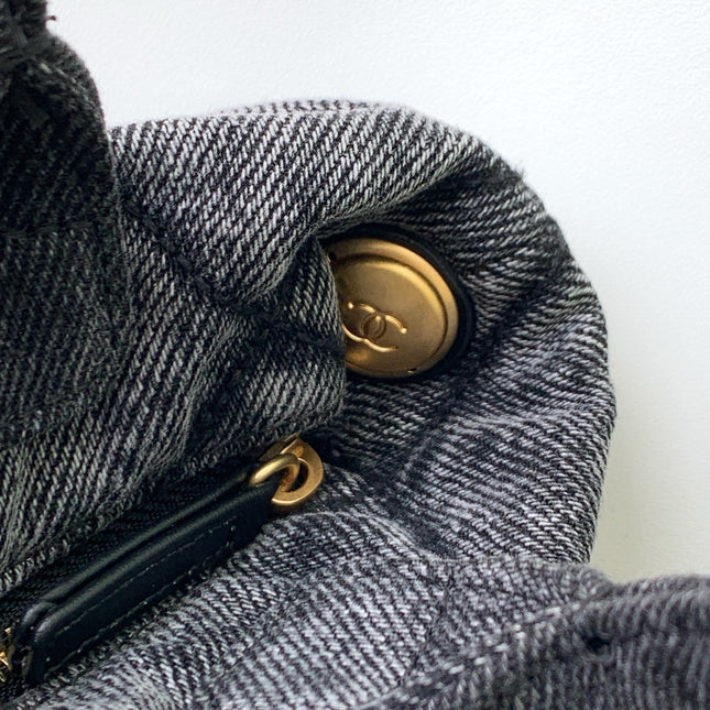CHANEL 25S MAXI BOW BAG 26 IN DARK GREY DENIM WITH GOLD HARDWARE