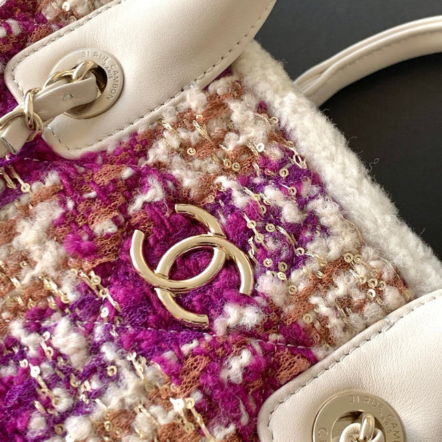 CHANEL 25S SHOPPING BAG 34 IN DARK PINK MIX WHITE TWEED