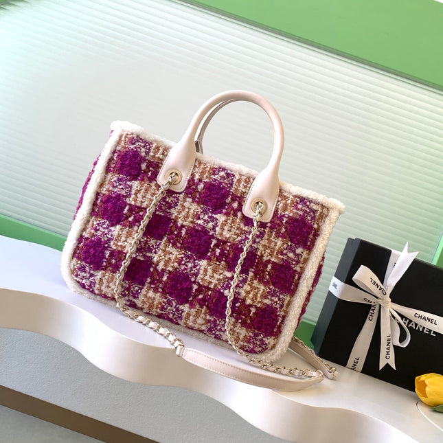 CHANEL 25S SHOPPING BAG 34 IN DARK PINK MIX WHITE TWEED