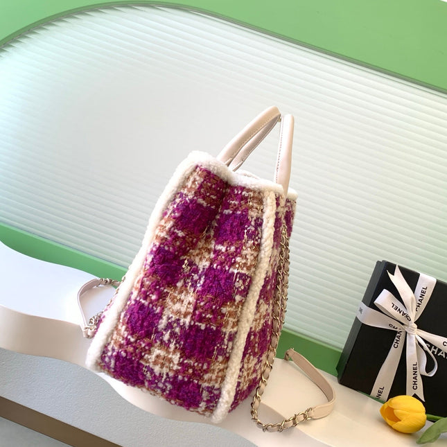 CHANEL 25S SHOPPING BAG 40 IN DARK PINK MIX WHITE TWEED