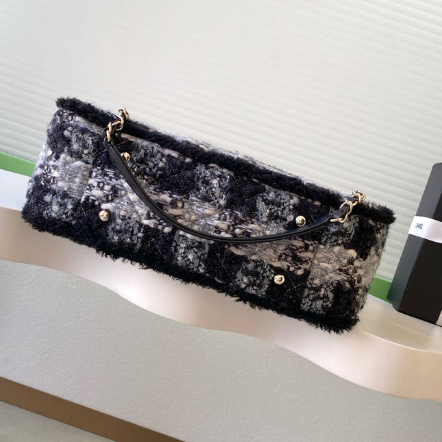 CHANEL 25S SHOPPING BAG 34 IN BLACK MIX GREY TWEED