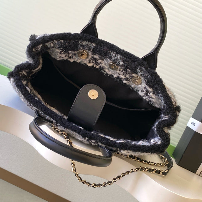 CHANEL 25S SHOPPING BAG 34 IN BLACK MIX GREY TWEED
