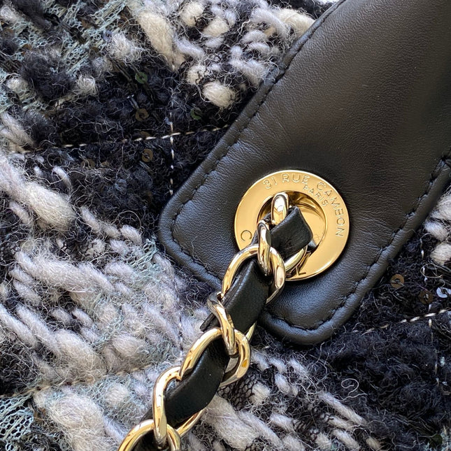 CHANEL 25S SHOPPING BAG 34 IN BLACK MIX GREY TWEED