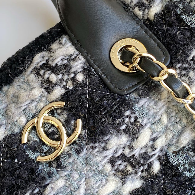 CHANEL 25S SHOPPING BAG 34 IN BLACK MIX GREY TWEED