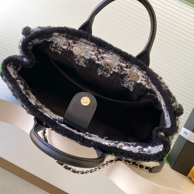 CHANEL 25S SHOPPING BAG 40 IN BLACK MIX GREY TWEED
