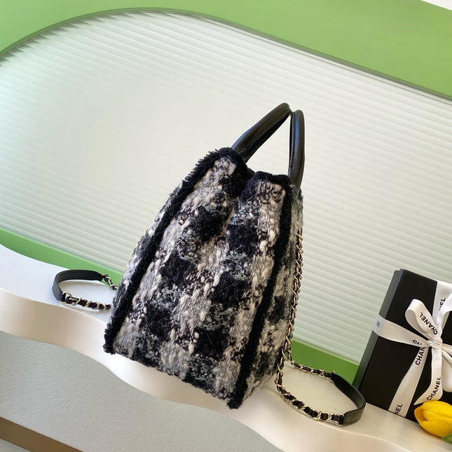 CHANEL 25S SHOPPING BAG 40 IN BLACK MIX GREY TWEED
