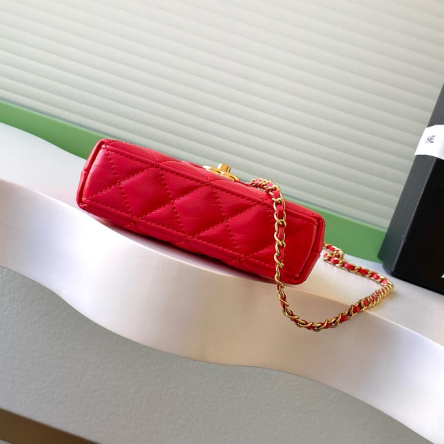 CHANEL 25S MINI KELLY BAG 13 IN RED LAMBSKIN WITH GOLD HARDWARE