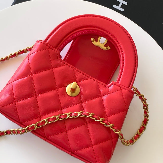 CHANEL 25S MINI KELLY BAG 13 IN RED LAMBSKIN WITH GOLD HARDWARE