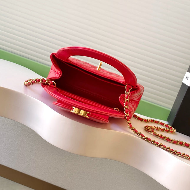 CHANEL 25S MINI KELLY BAG 19 IN RED LAMBSKIN WITH GOLD HARDWARE