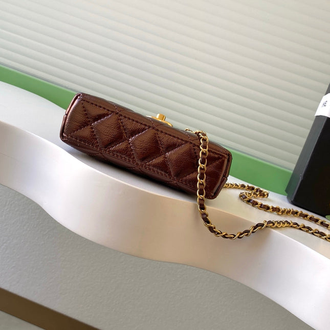 CHANEL 25S MINI KELLY BAG 13 IN BROWN METALLIC LAMBSKIN WITH GOLD HARDWARE