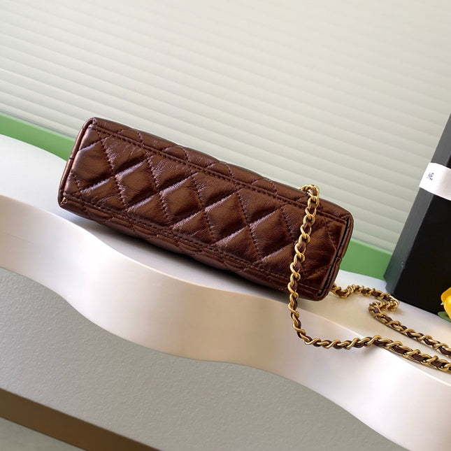 CHANEL 25S MINI KELLY BAG 19 IN BROWN METALLIC LAMBSKIN WITH GOLD HARDWARE