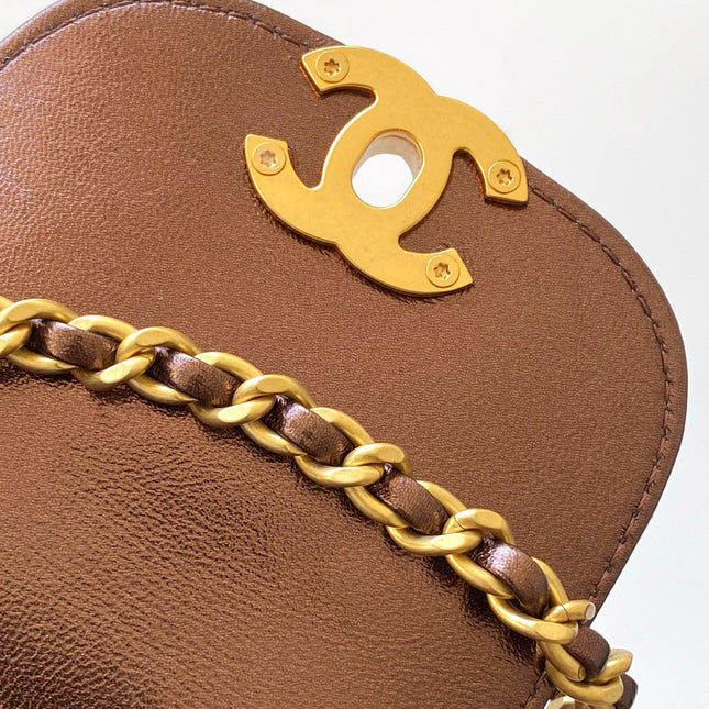 CHANEL 25S MINI KELLY BAG 19 IN BROWN METALLIC LAMBSKIN WITH GOLD HARDWARE