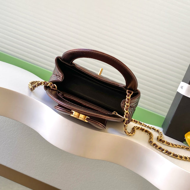 CHANEL 25S MINI KELLY BAG 19 IN BROWN METALLIC LAMBSKIN WITH GOLD HARDWARE