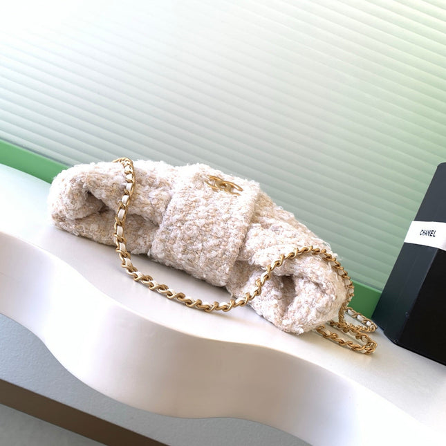 CHANEL 25S BOW BAG 26 IN CREAM WHITE TWEED WITH GOLD HARDWARE